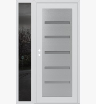 Diamond C7 48" x 80" white/white frosted Glass Panel stainless steel LHI with Sidelite mirrored Glass