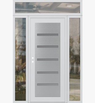 Diamond C7 60" x 96" white/white frosted Glass Panel stainless steel RHI with 2 Sidelites and Transom clear Glass