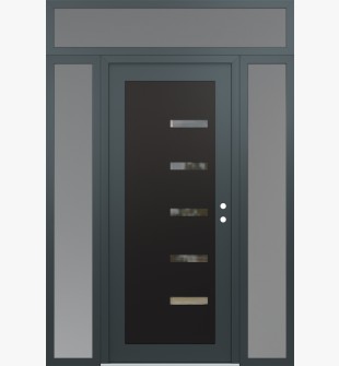 Diamond C8 60" x 96" anthracite/anthracite clear Glass Panel black LHI with 2 Sidelites and Transom frosted Glass