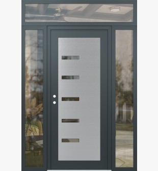 Diamond C8 60" x 96" anthracite/anthracite clear Glass Panel stainless steel RHI with 2 Sidelites and Transom clear Glass