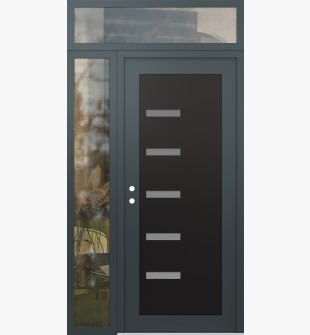 Diamond C8 48" x 96" anthracite/anthracite frosted Glass Panel black RHI with Sidelite and Transom clear Glass