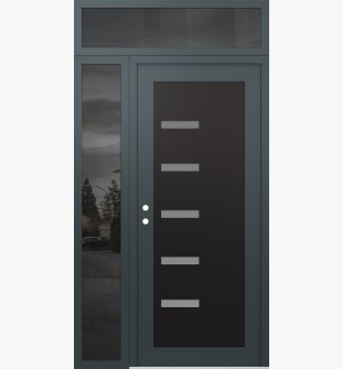 Diamond C8 50" x 96" anthracite/anthracite frosted Glass Panel black RHI with Sidelite and Transom mirrored Glass