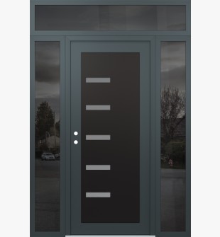 Diamond C8 64" x 96" anthracite/anthracite frosted Glass Panel black RHI with 2 Sidelites and Transom mirrored Glass