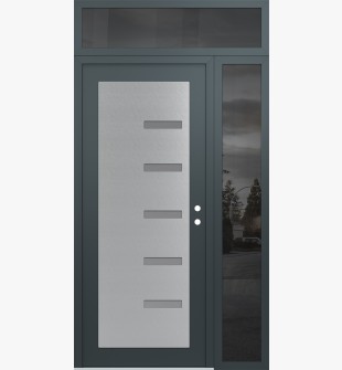 Diamond C8 48" x 96" anthracite/anthracite frosted Glass Panel stainless steel LHI with Sidelite and Transom mirrored Glass