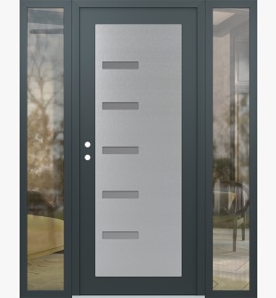 Diamond C8 60" x 80" anthracite/anthracite frosted Glass Panel stainless steel RHI with 2 Sidelites clear Glass