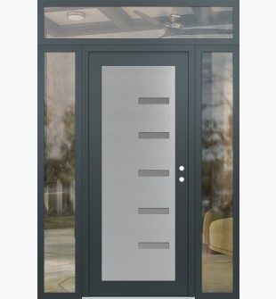 Diamond C8 68" x 96" anthracite/anthracite frosted Glass Panel stainless steel LHI with 2 Sidelites and Transom clear Glass