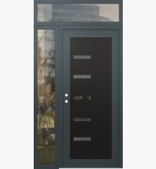 Diamond C8 48" x 96" anthracite/anthracite mirrored Glass Panel black RHI with Sidelite and Transom clear Glass