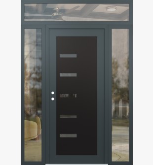 Diamond C8 64" x 96" anthracite/anthracite mirrored Glass Panel black RHI with 2 Sidelites and Transom clear Glass