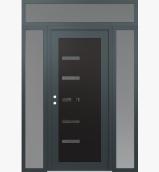 Diamond C8 64" x 96" anthracite/anthracite mirrored Glass Panel black RHI with 2 Sidelites and Transom frosted Glass