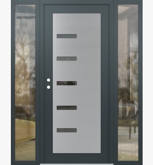 Diamond C8 64" x 80" anthracite/anthracite mirrored Glass Panel stainless steel RHI with 2 Sidelites clear Glass
