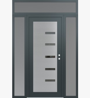 Diamond C8 64" x 96" anthracite/anthracite mirrored Glass Panel stainless steel LHI with 2 Sidelites and Transom frosted Glass