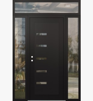 Diamond C8 64" x 96" black/black clear Glass Panel black RHI with 2 Sidelites and Transom clear Glass