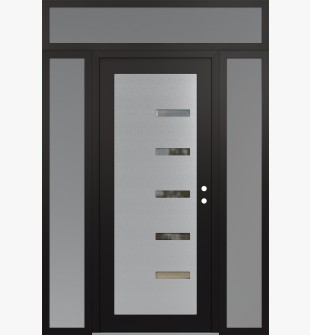 Diamond C8 68" x 96" black/black clear Glass Panel stainless steel LHI with 2 Sidelites and Transom frosted Glass