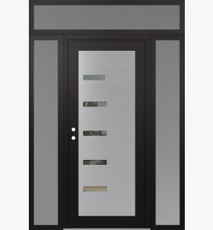 Diamond C8 68" x 96" black/black clear Glass Panel stainless steel RHI with 2 Sidelites and Transom frosted Glass