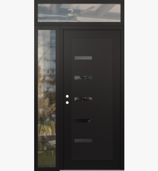 Diamond C8 52" x 96" black/black mirrored Glass Panel black RHI with Sidelite and Transom clear Glass