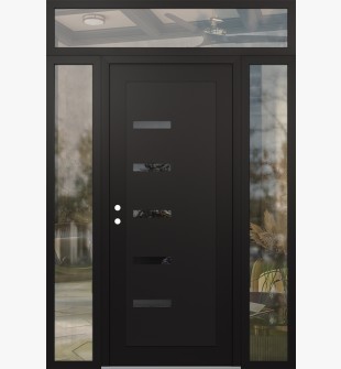 Diamond C8 64" x 96" black/black mirrored Glass Panel black RHI with 2 Sidelites and Transom clear Glass