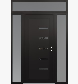 Diamond C8 60" x 96" black/black mirrored Glass Panel black LHI with 2 Sidelites and Transom frosted Glass