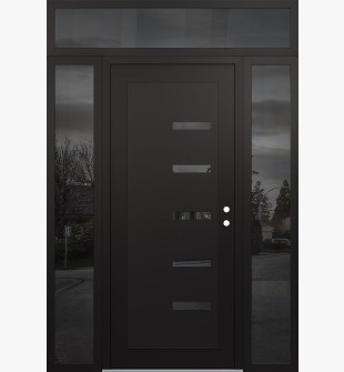 Diamond C8 68" x 96" black/black mirrored Glass Panel black LHI with 2 Sidelites and Transom mirrored Glass