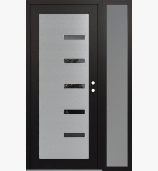 Diamond C8 48" x 80" black/black mirrored Glass Panel stainless steel LHI with Sidelite frosted Glass
