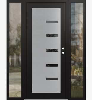 Diamond C8 68" x 80" black/black mirrored Glass Panel stainless steel LHI with 2 Sidelites clear Glass