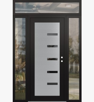 Diamond C8 60" x 96" black/black mirrored Glass Panel stainless steel LHI with 2 Sidelites and Transom clear Glass