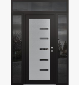 Diamond C8 64" x 96" black/black mirrored Glass Panel stainless steel LHI with 2 Sidelites and Transom mirrored Glass