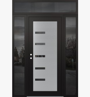 Diamond C8 64" x 96" black/black mirrored Glass Panel stainless steel RHI with 2 Sidelites and Transom mirrored Glass