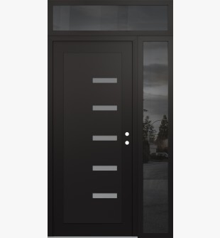 Diamond C8 48" x 96" black/white frosted Glass Panel black LHI with Sidelite and Transom mirrored Glass