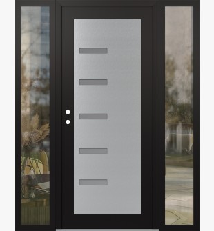 Diamond C8 68" x 80" black/white frosted Glass Panel stainless steel RHI with 2 Sidelites clear Glass