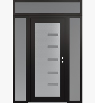 Diamond C8 68" x 96" black/white frosted Glass Panel stainless steel LHI with 2 Sidelites and Transom frosted Glass