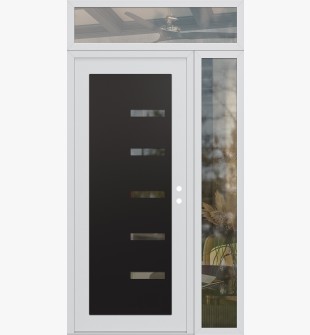 Diamond C8 50" x 96" white/white clear Glass Panel black LHI with Sidelite and Transom clear Glass