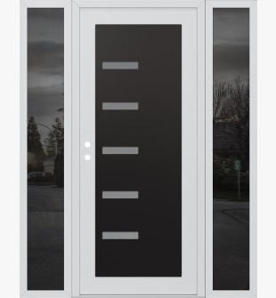 Diamond C8 68" x 80" white/white frosted Glass Panel black RHI with 2 Sidelites mirrored Glass