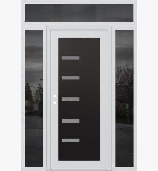 Diamond C8 60" x 96" white/white frosted Glass Panel black RHI with 2 Sidelites and Transom mirrored Glass