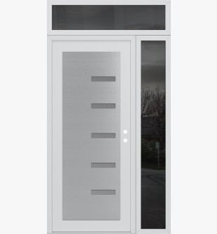 Diamond C8 52" x 96" white/white frosted Glass Panel stainless steel LHI with Sidelite and Transom mirrored Glass