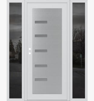 Diamond C8 64" x 80" white/white frosted Glass Panel stainless steel RHI with 2 Sidelites mirrored Glass