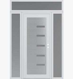 Diamond C8 64" x 96" white/white frosted Glass Panel stainless steel LHI with 2 Sidelites and Transom frosted Glass