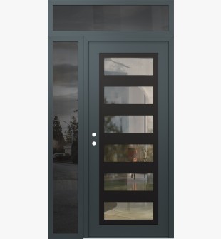 Diamond C9 48" x 96" anthracite/anthracite clear Glass Panel black RHI with Sidelite and Transom mirrored Glass