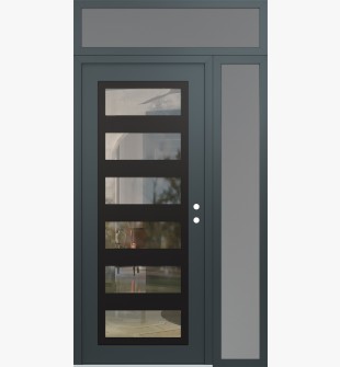 Diamond C9 48" x 96" anthracite/anthracite clear Glass Panel black LHI with Sidelite and Transom frosted Glass