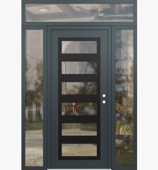 Diamond C9 64" x 96" anthracite/anthracite clear Glass Panel black LHI with 2 Sidelites and Transom clear Glass