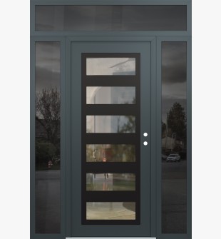 Diamond C9 60" x 96" anthracite/anthracite clear Glass Panel black LHI with 2 Sidelites and Transom mirrored Glass