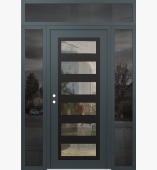 Diamond C9 68" x 96" anthracite/anthracite clear Glass Panel black RHI with 2 Sidelites and Transom mirrored Glass