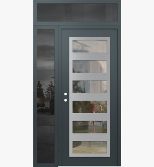 Diamond C9 52" x 96" anthracite/anthracite clear Glass Panel stainless steel RHI with Sidelite and Transom mirrored Glass