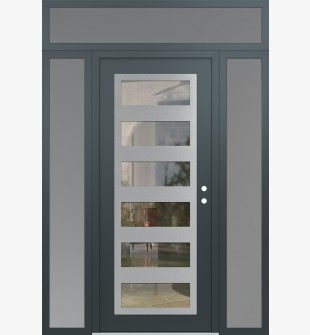 Diamond C9 60" x 96" anthracite/anthracite clear Glass Panel stainless steel LHI with 2 Sidelites and Transom frosted Glass