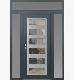 Diamond C9 68" x 96" anthracite/anthracite clear Glass Panel stainless steel RHI with 2 Sidelites and Transom frosted Glass