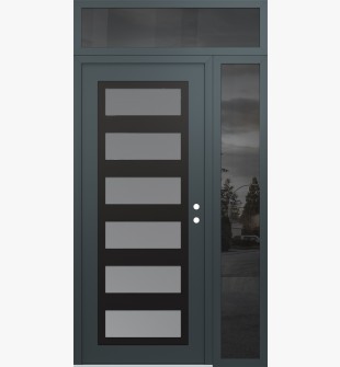 Diamond C9 52" x 96" anthracite/anthracite frosted Glass Panel black LHI with Sidelite and Transom mirrored Glass
