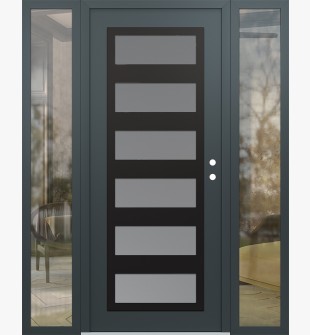 Diamond C9 68" x 80" anthracite/anthracite frosted Glass Panel black LHI with 2 Sidelites clear Glass