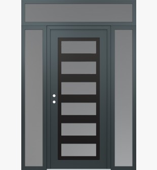 Diamond C9 68" x 96" anthracite/anthracite frosted Glass Panel black RHI with 2 Sidelites and Transom frosted Glass