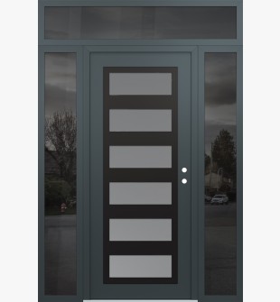 Diamond C9 68" x 96" anthracite/anthracite frosted Glass Panel black LHI with 2 Sidelites and Transom mirrored Glass