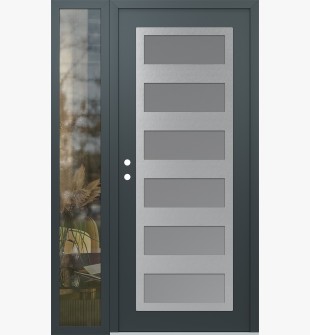 Diamond C9 52" x 80" anthracite/anthracite frosted Glass Panel stainless steel RHI with Sidelite clear Glass