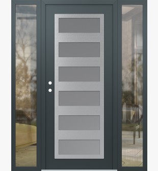 Diamond C9 64" x 80" anthracite/anthracite frosted Glass Panel stainless steel RHI with 2 Sidelites clear Glass